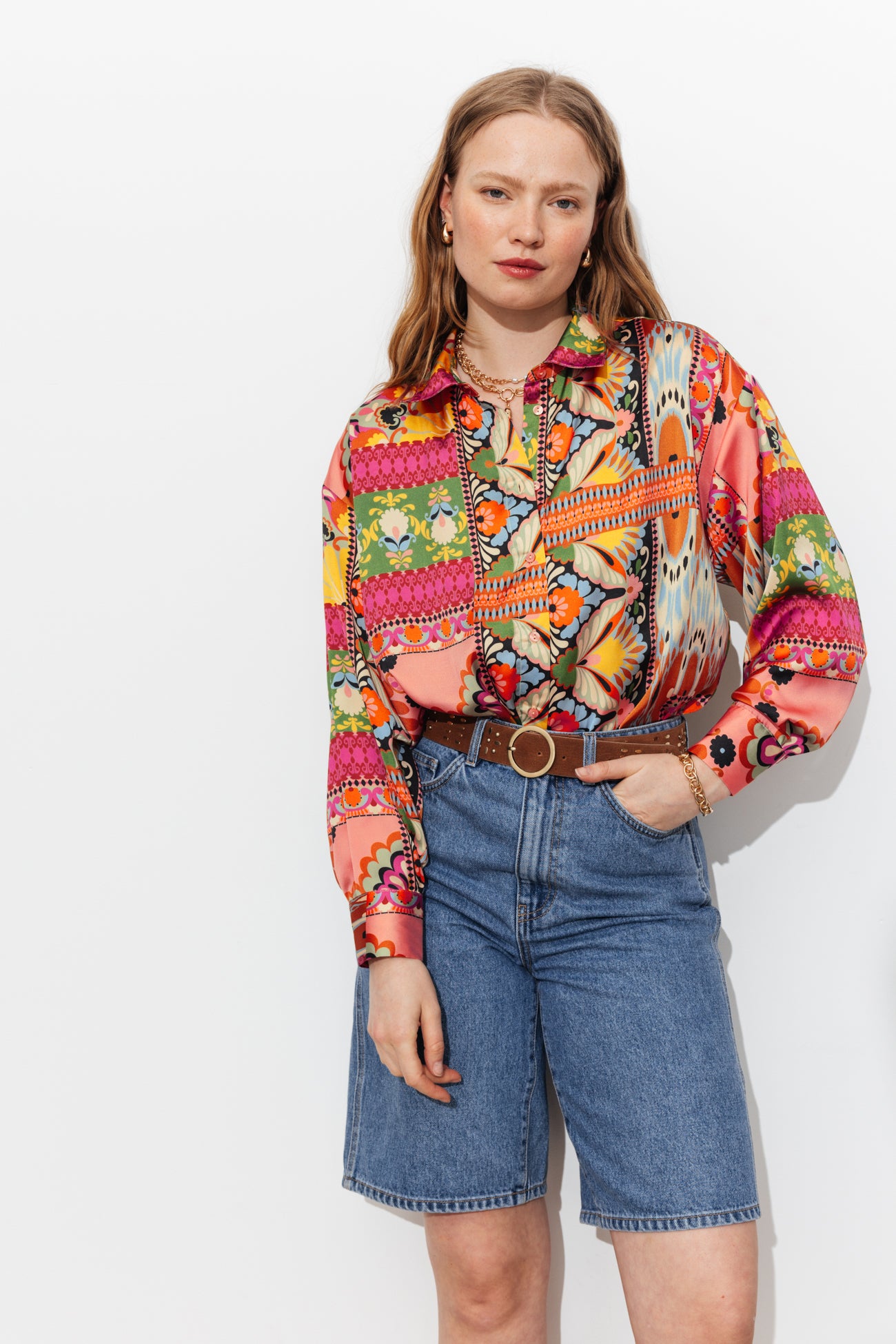 Camisa de seda estampada