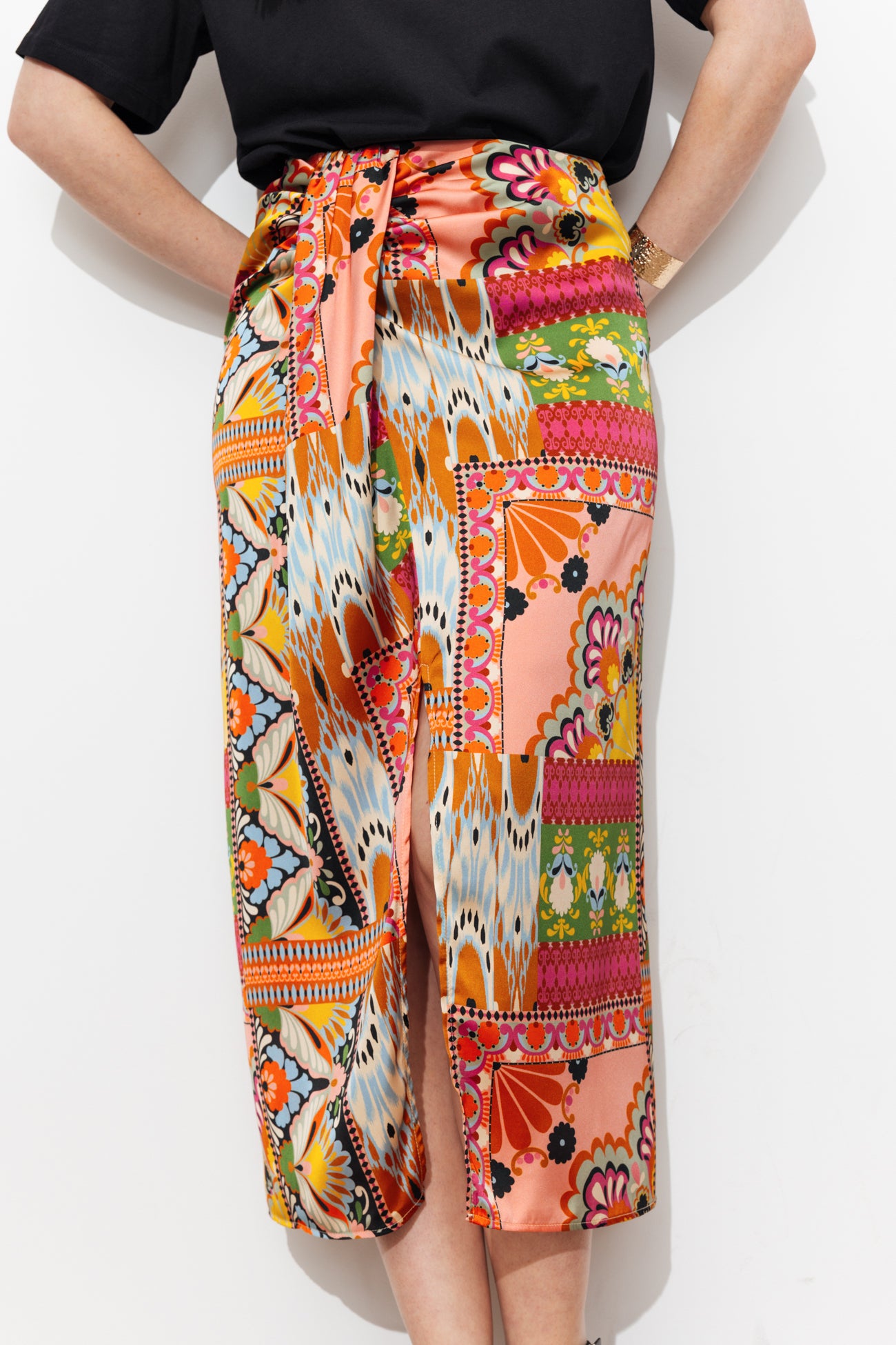 Saia midi de seda estampada