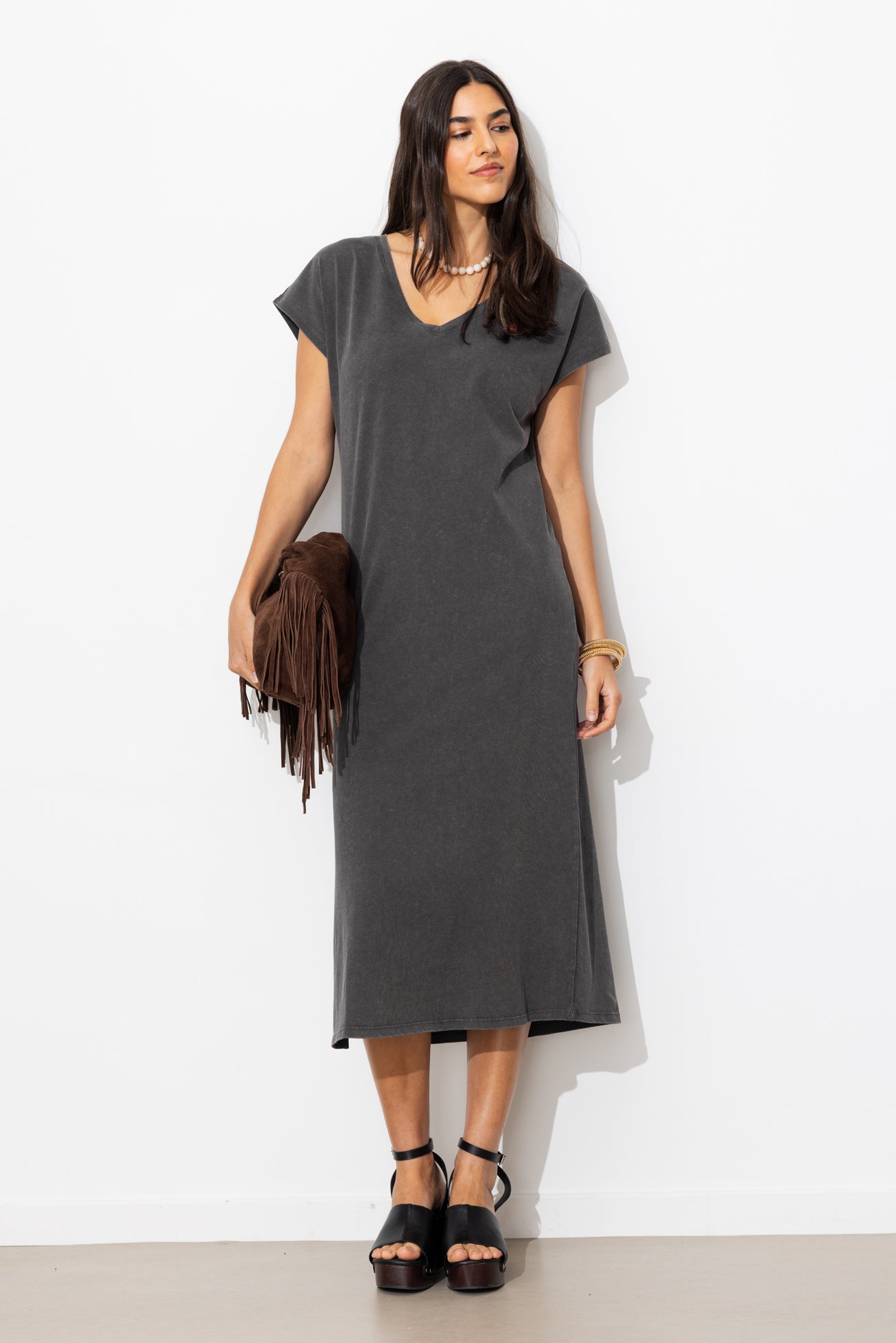 Vestido longo em malha