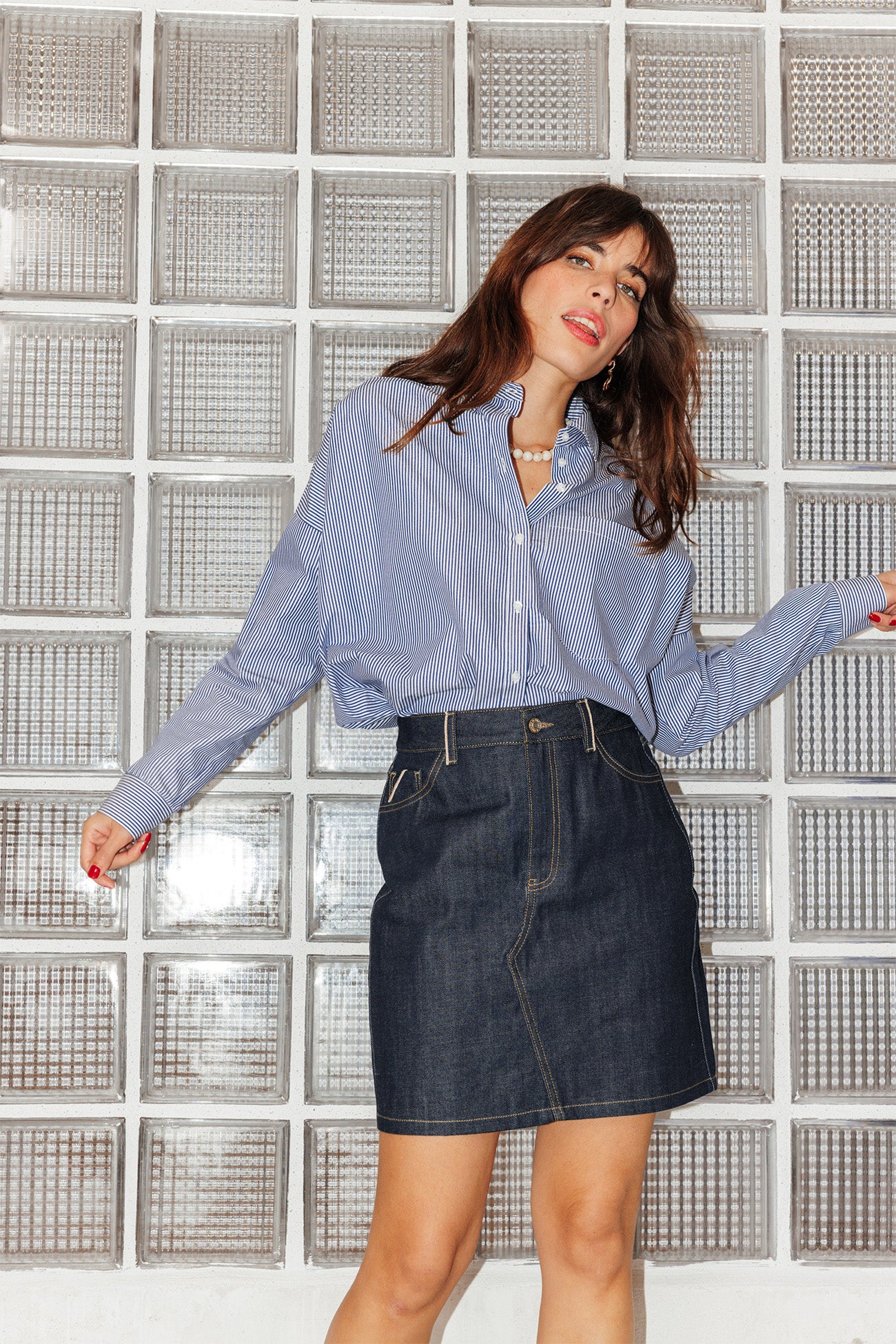 Saia curta de denim com selvedge