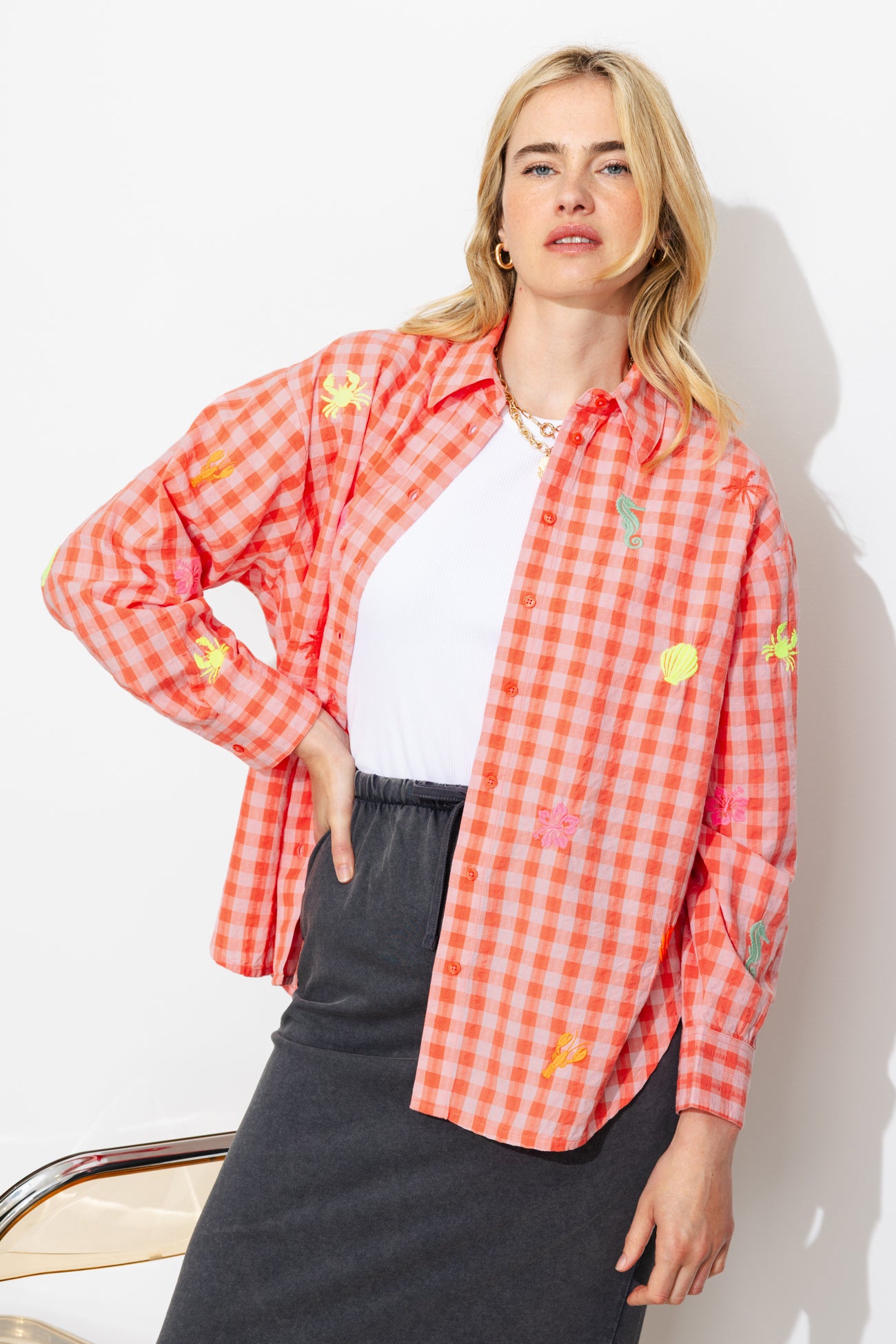 Camisa listrada com bordado