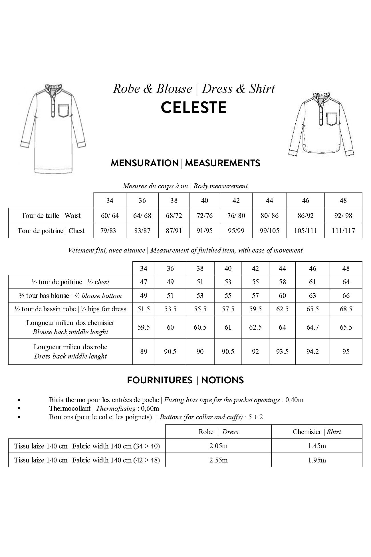 Modelo de vestido/blusa CELESTE