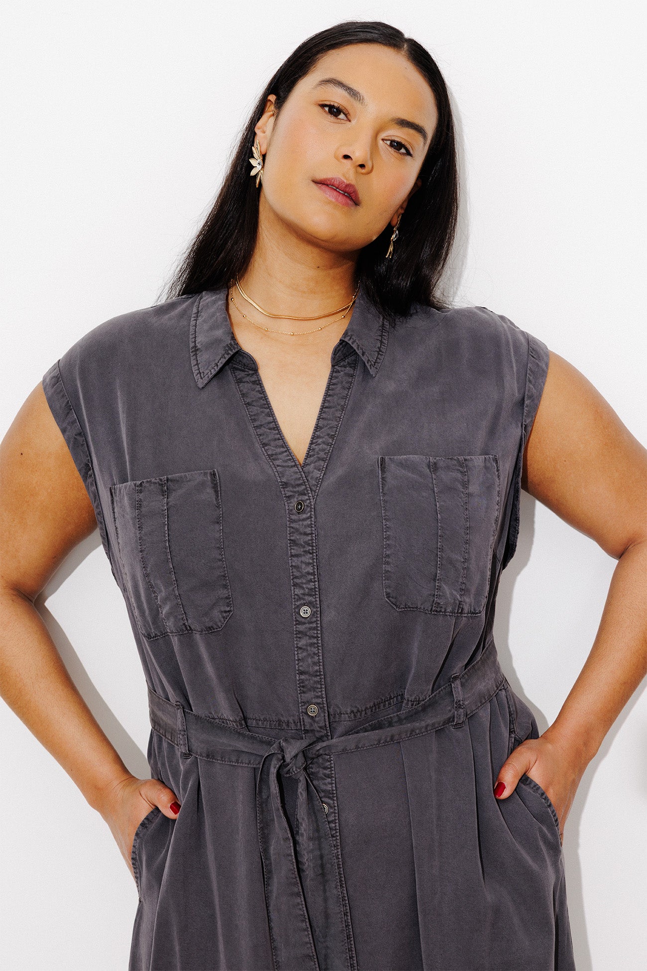 Vestido camisa unicolor