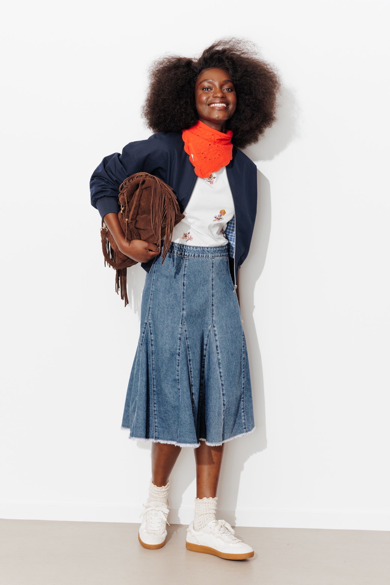 Saia midi de denim