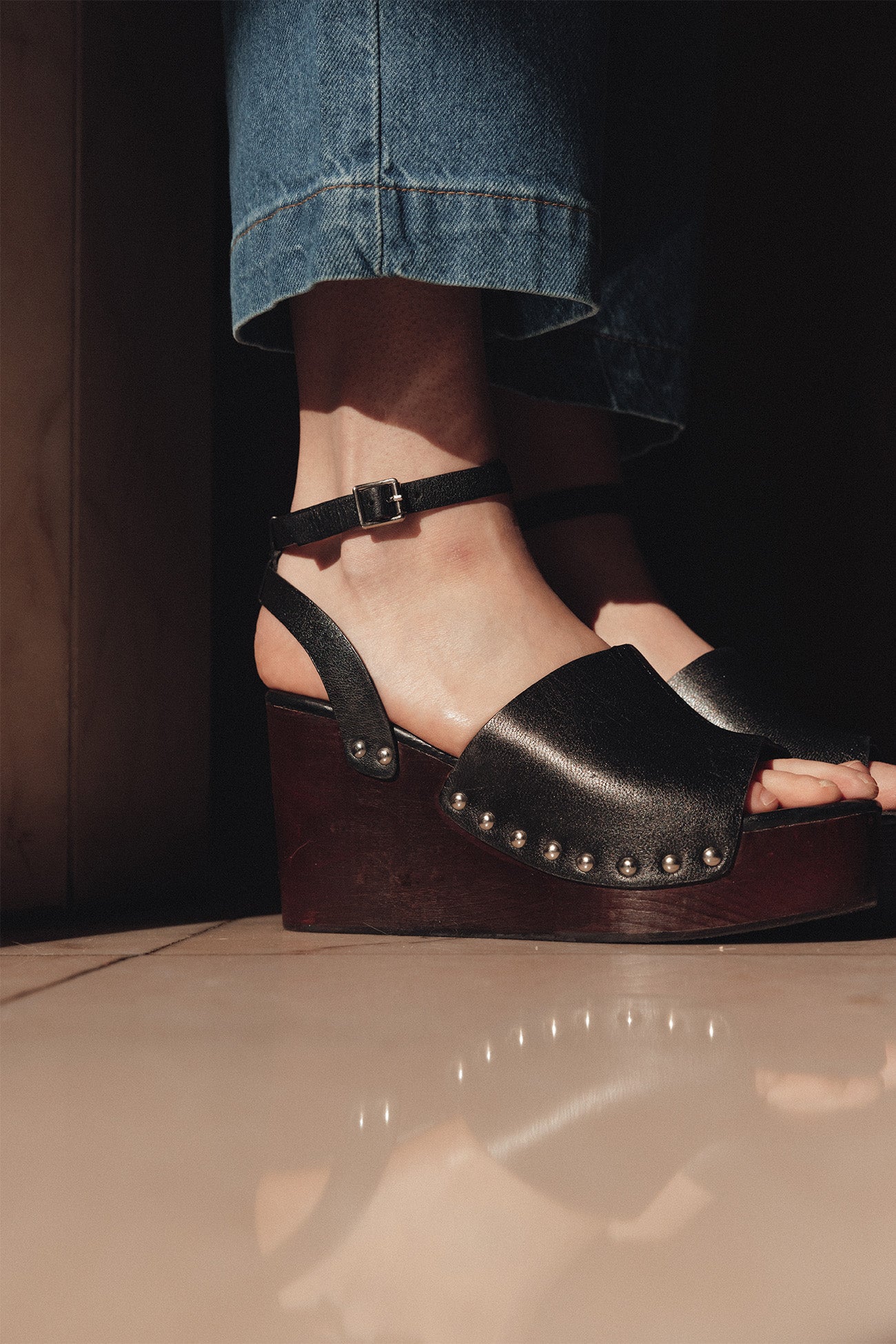 Sandalas de couro com salto em bloco