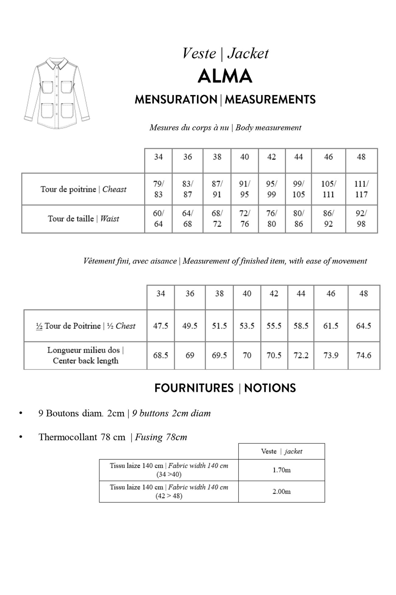 Modelo de roupa jaqueta ALMA