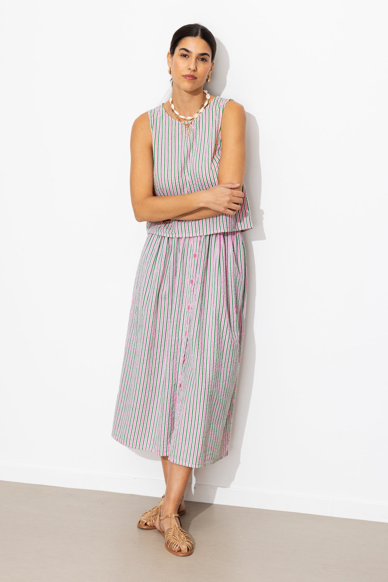 Saia midi listrada flare