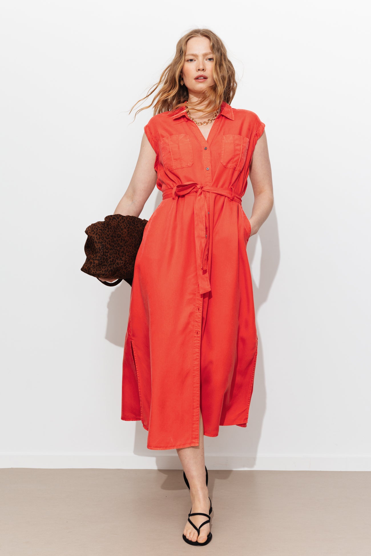 Vestido camisa unicolor