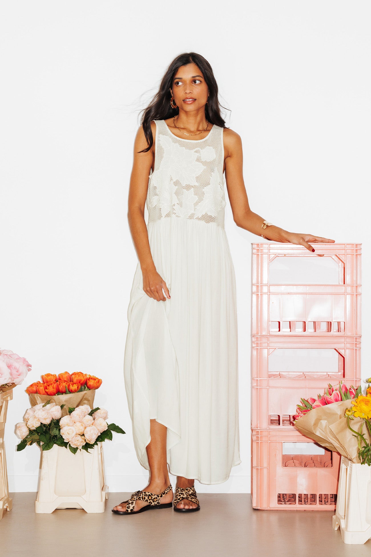 Vestido longo bordado
